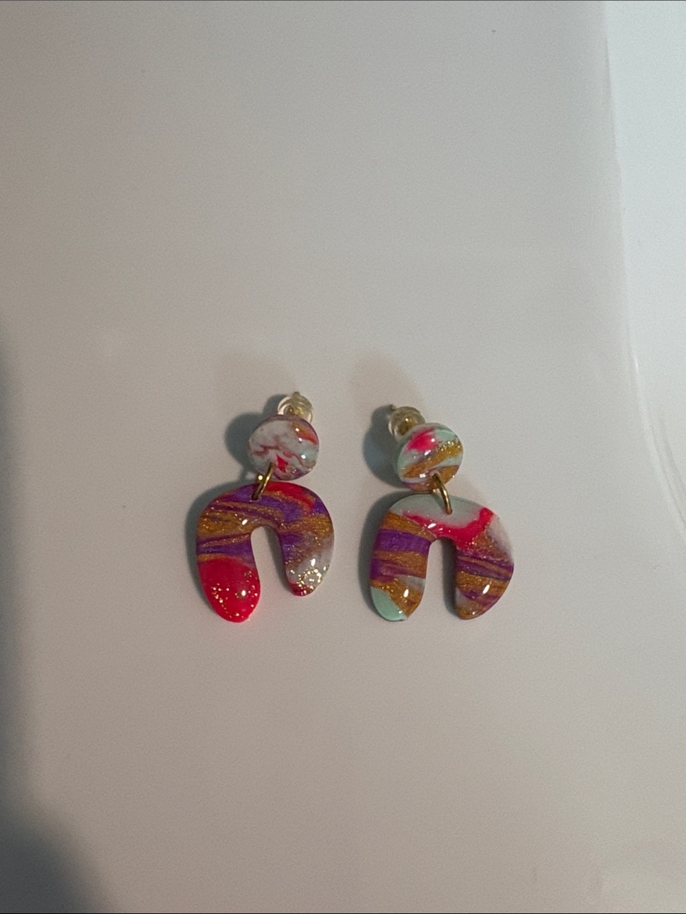 Colorful Swirl Resin Dangle Earrings - Pink, Purple, Gold